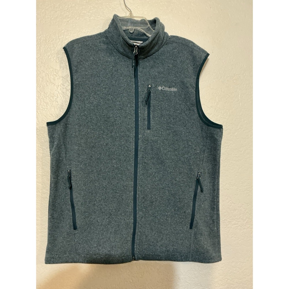 Columbia Men's Large Gray Blue Zip Outdoor Hiking Fleece Vest